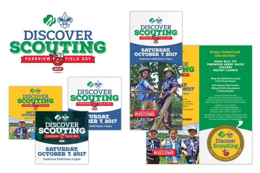 boy scouts and girl scouts event logo, social media and brochure design