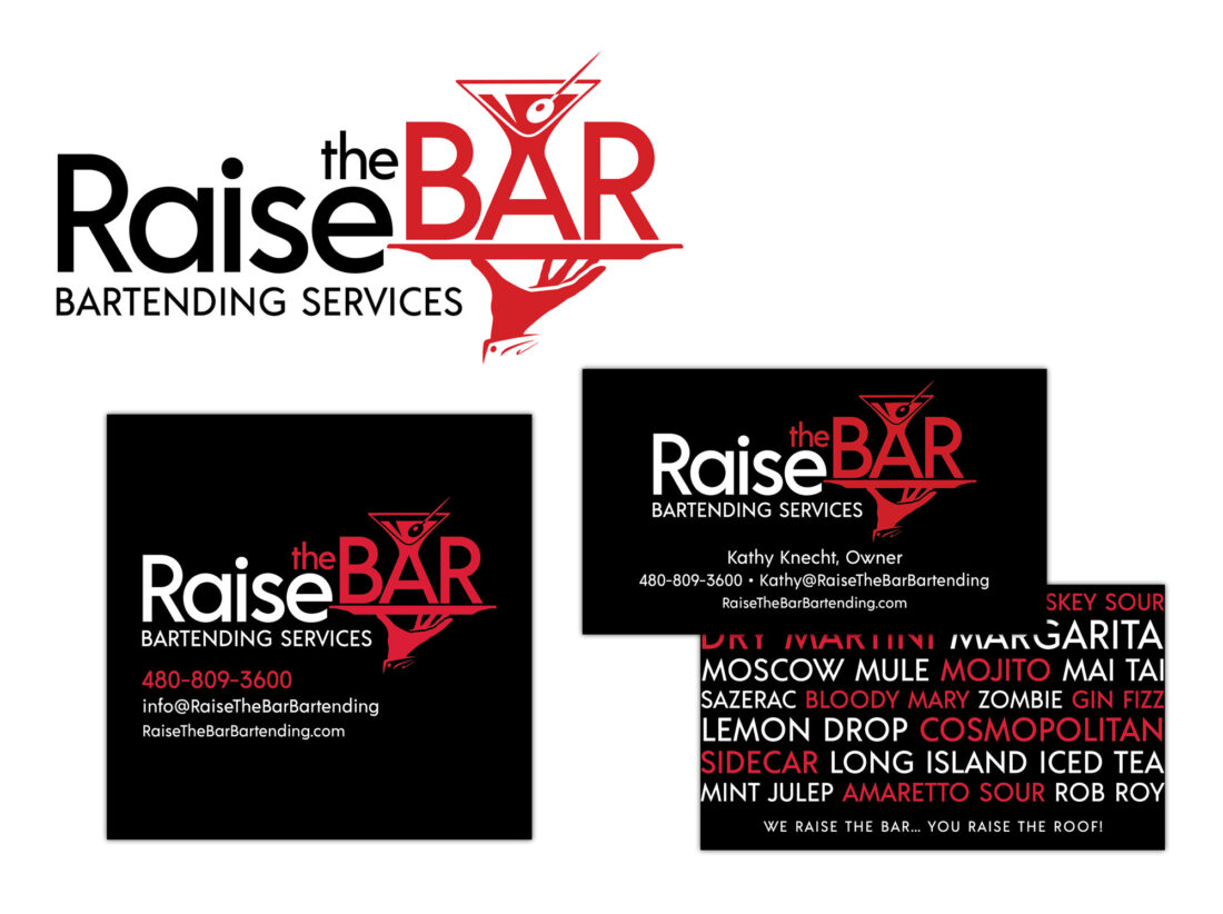 raise the bar logo and business cards